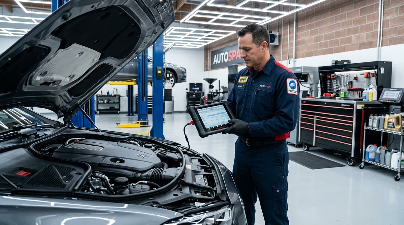 AutoSpark Master Technician performing computerized diagnostics